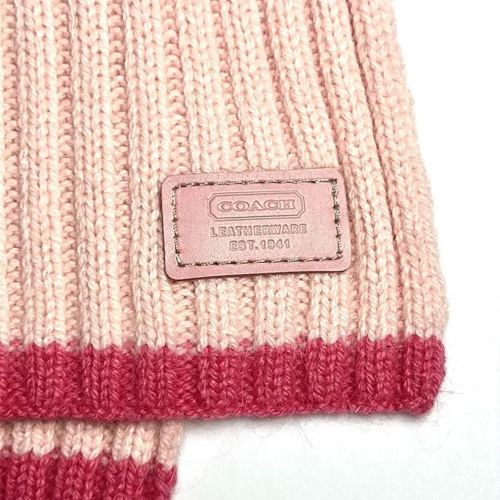NWOT COACH Scarf Wool Rayon Angora Cashmere Blend Pink Rib Knit